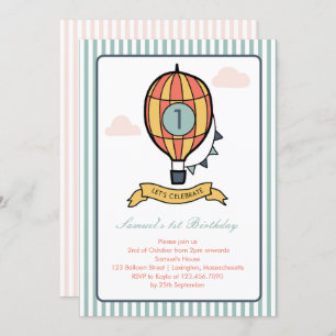 Whimsical Hot Air Balon Primeiro Convite De Aniver