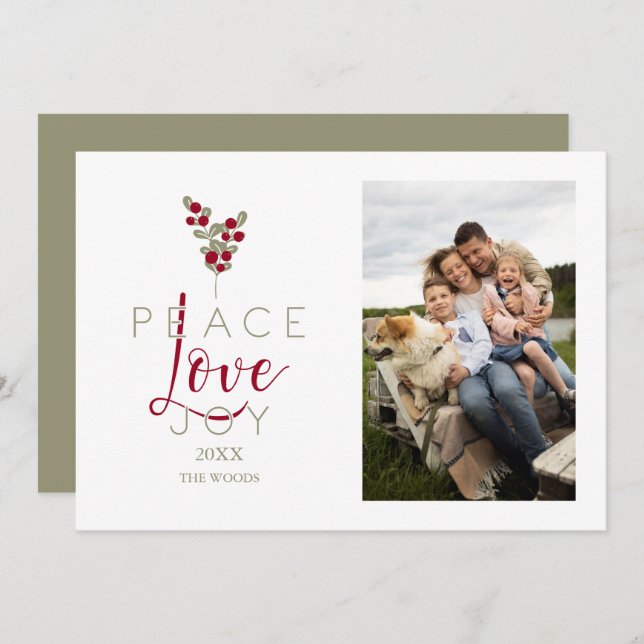 Whimsical Peace Love Joy Classic Christmas Photo (Frente/Verso)