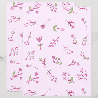 Whimsical Pink Floral Botanical Pattern Paper