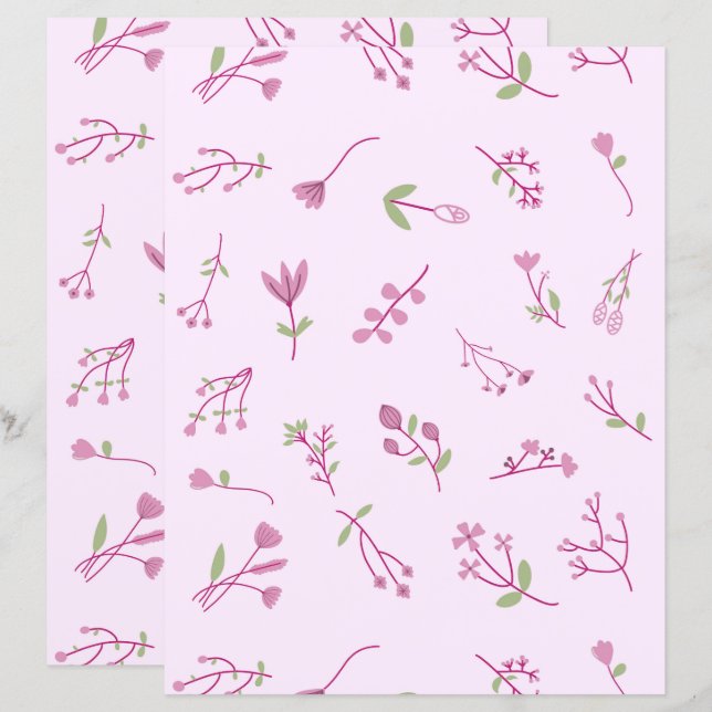 Whimsical Pink Floral Botanical Pattern Paper (Frente/Verso)