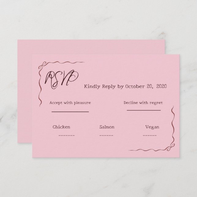 Whimsical Pink Hand Written Scribble Wedding RSVP  (Frente/Verso)