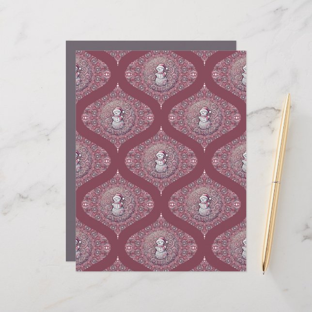 Whimsical Pink Snowman Mandala Ogee Scrapbook (Frente/Verso In Situ)
