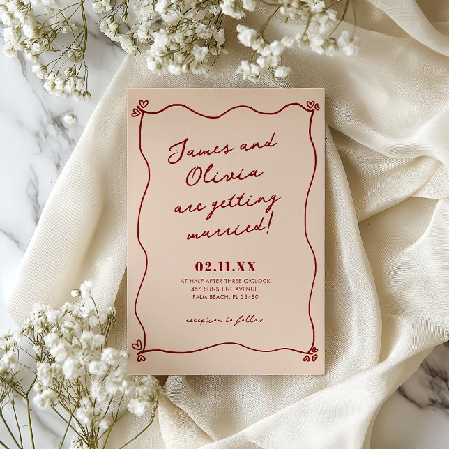 Whimsical Quirky Red Hand Desenhou Convite De Casa (Criador carregado)