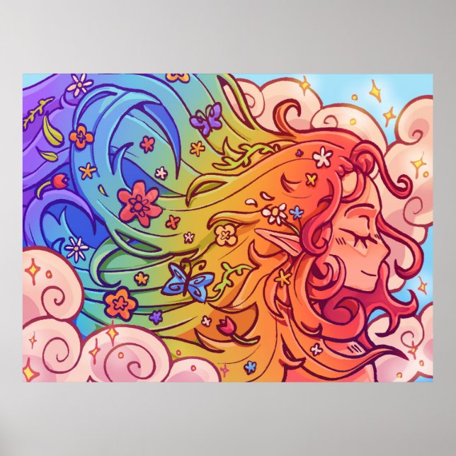 Whimsical Rainbow Hair Elf Poster (Frente)