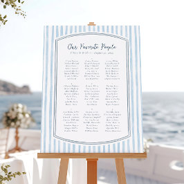 Whimsical Retro Blue Stripes Wedding Seating Chart