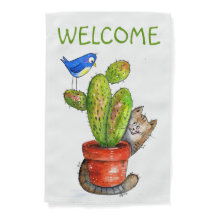 Whimsical Sneaky Cat com Cactus