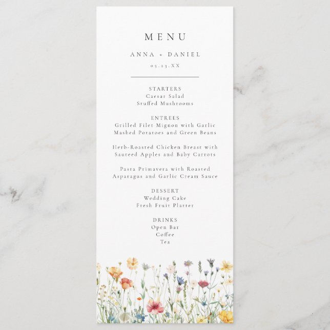 Whimsical Spring Wildflower Wedding Menu (Frente)