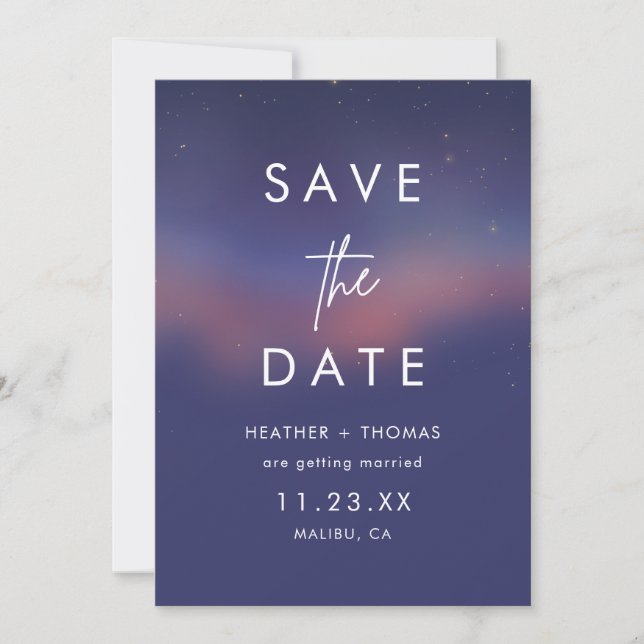 Whimsical Starry Night Script Modern Save the Date (Frente)