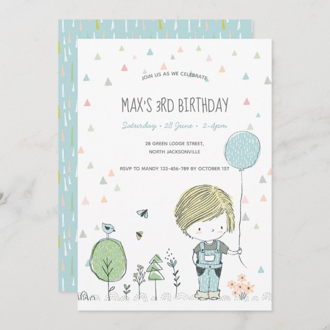 Whimsical Toddler BOY Convite para Aniversário de  (Frente/Verso)