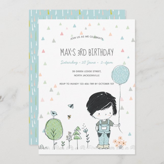 Whimsical Toddler BOY Convite para Aniversário de  (Frente/Verso)