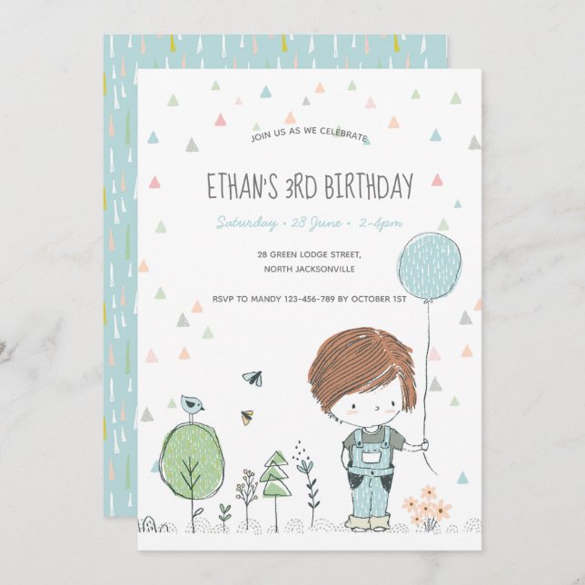 Whimsical Toddler BOY Convite para Aniversário de  (Frente/Verso)