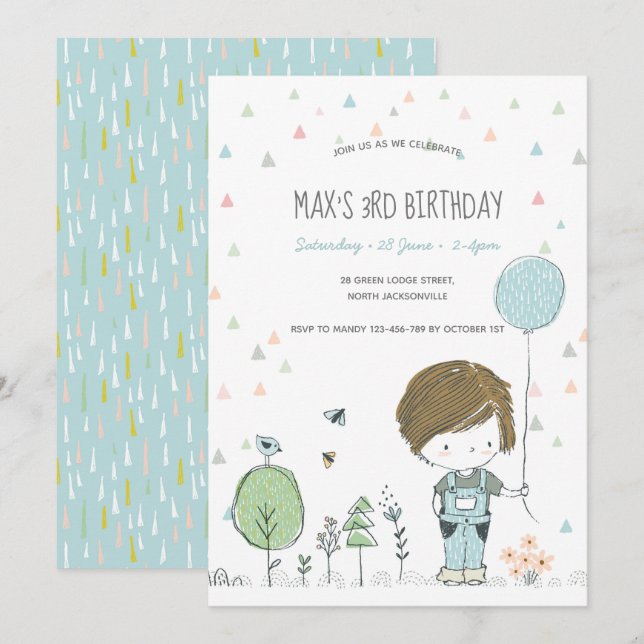 Whimsical Toddler BOY Convite para Aniversário de  (Frente/Verso)