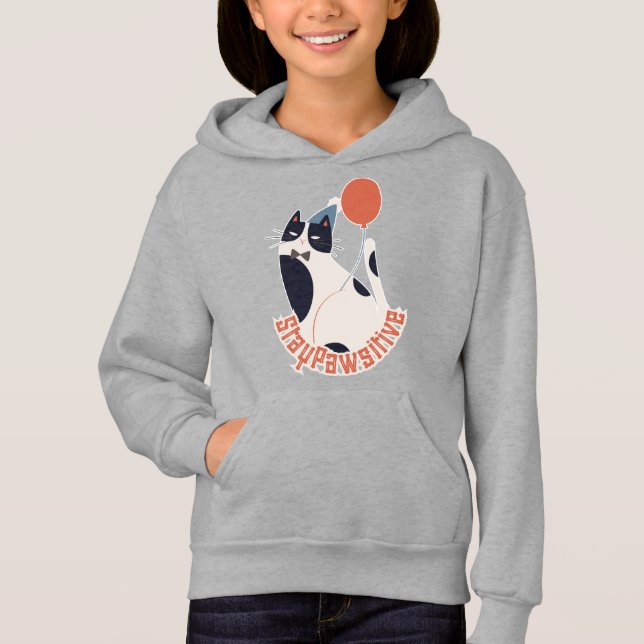 Whimsical Tuxedo Cat Balloon Youth Pullover (Frente)