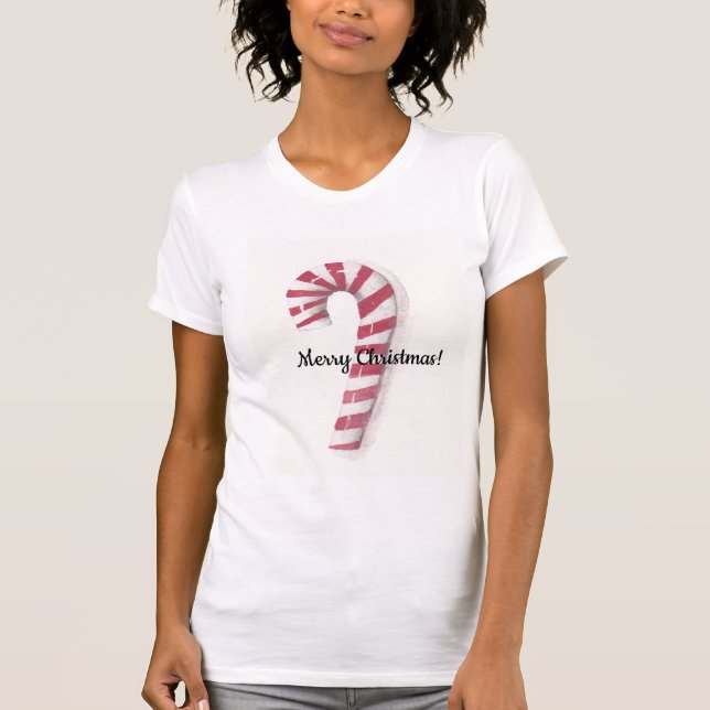 Whimsical Watercolor Peppermint Candy Cane T-shirt (Frente)