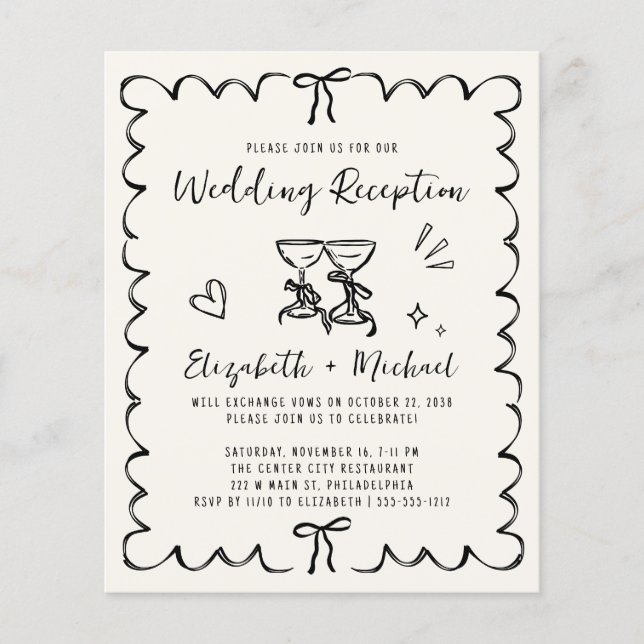 Whimsical Wavy Frame Wedding Reception Invitation (Frente)