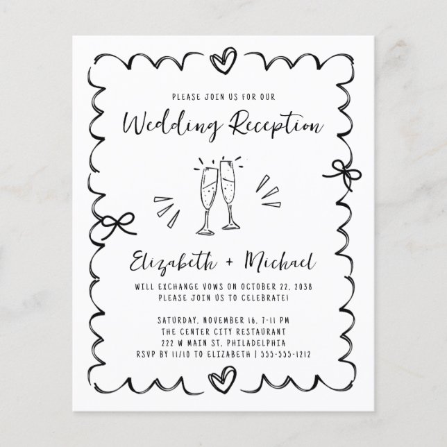 Whimsical Wavy Frame Wedding Reception Invitation (Frente)