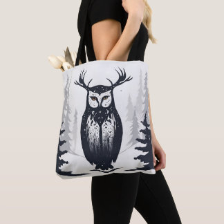 Whimsigoth Stag Owl in Winter Landscape Tote Bag