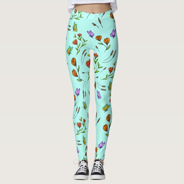 Whimsy Bloom Floral Butterfly Pattern Leggings (Frente)
