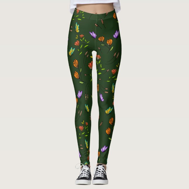 Whimsy Bloom Floral Butterfly Pattern Leggings (Frente)