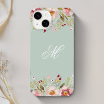Whimsy Floral Monograma Mint<br><div class="desc">Capas de iphone personalizada de Casquilho com buquê floral de cor d'água,  com script personalizado/monograma de caligrafia Personalize com sua inicial para uma capa de telefone elegante e na moda.</div>