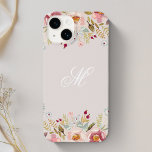 Whimsy Floral Monograma Rosa<br><div class="desc">Capas de iphone personalizada de Casquilho com buquê floral de cor d'água,  com script personalizado/monograma de caligrafia Personalize com sua inicial para uma capa de telefone elegante e na moda.</div>