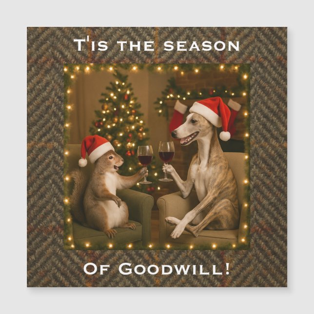 Whippet and Squirrel Christmas magnetic card (Frente)