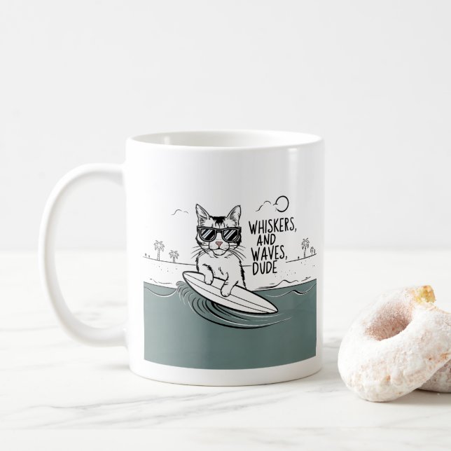 Whiskers Quirky e waves cara caneca engraçada (Com Donut)