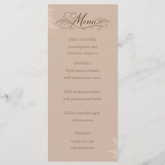 Whispering Pampas Wedding Menu Card (Frente)