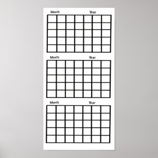 White 3 Month Calendar Poster