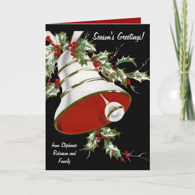 White Bell e Cartões de Natal Holly Personalizados (Frente)