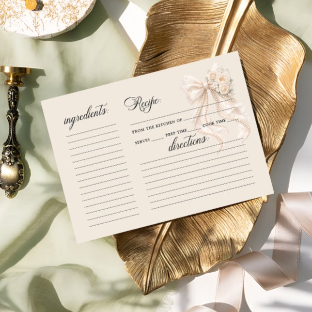 White Bow Floral Bridal Shower Recipe Card (Criador carregado)