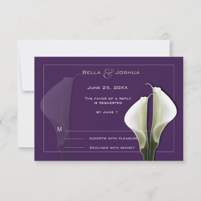 White Calla Lillies RSVP em Roxo (Frente)