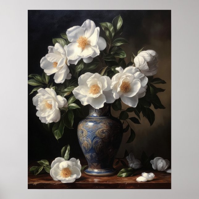 White Camellia Flores Impressão (Frente)
