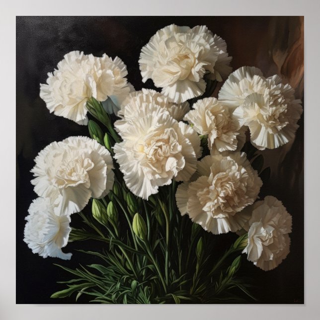 White Carnuns Flower Art Poster (Frente)