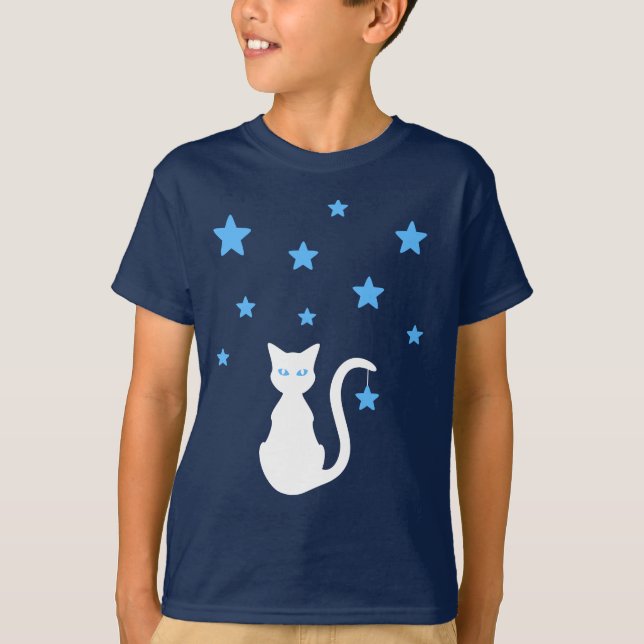 White Cat Stars T-Shirt (Criança) (Frente)
