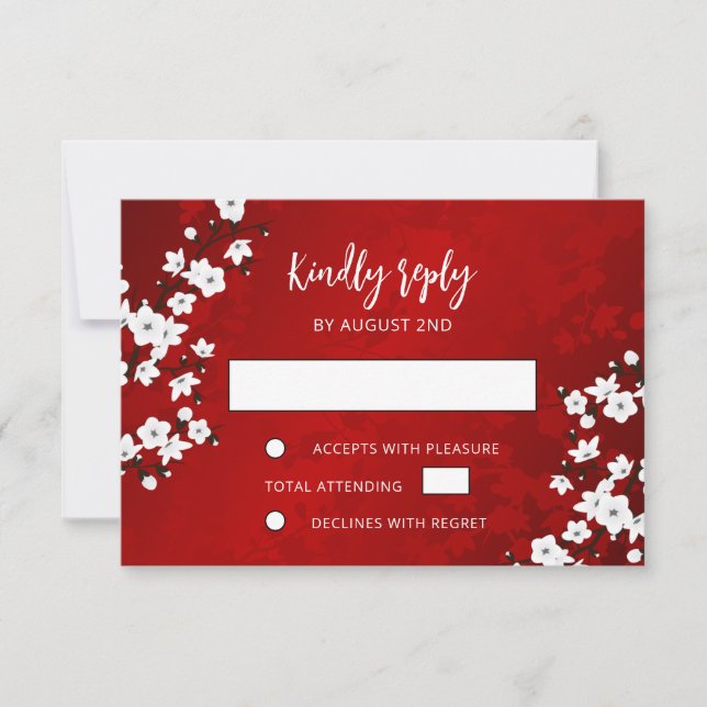 White Cherry Blossom Red RSVP Wedding (Frente)