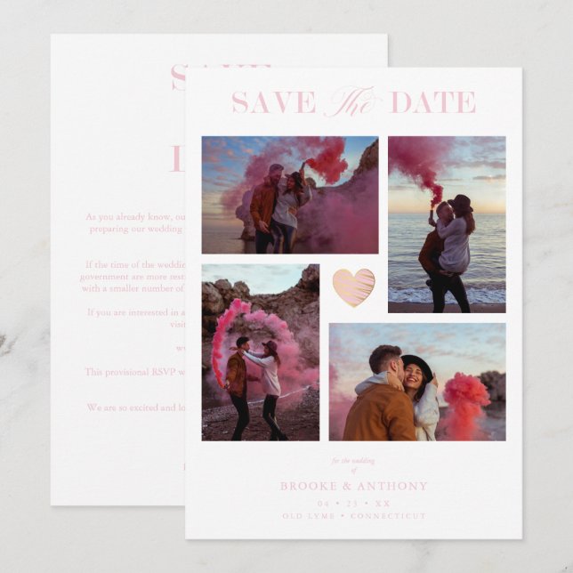 White Collage Wedding Pink Heart 4 Photos Covid19 (Frente/Verso)