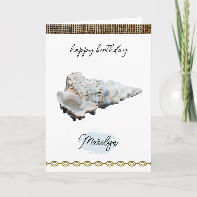White Conch Seashell com Nome Cartão de Aniversári (Frente)