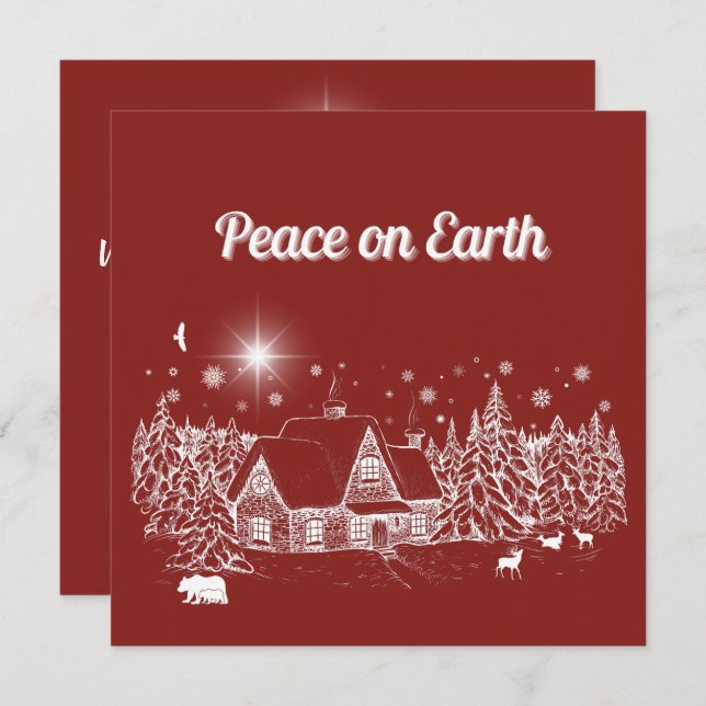 White Country Peace on Earth Card (Frente/Verso)