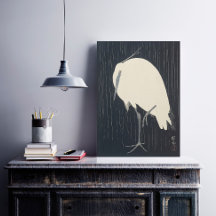 White Crane in the Rain - Japonês Fine Art Poster