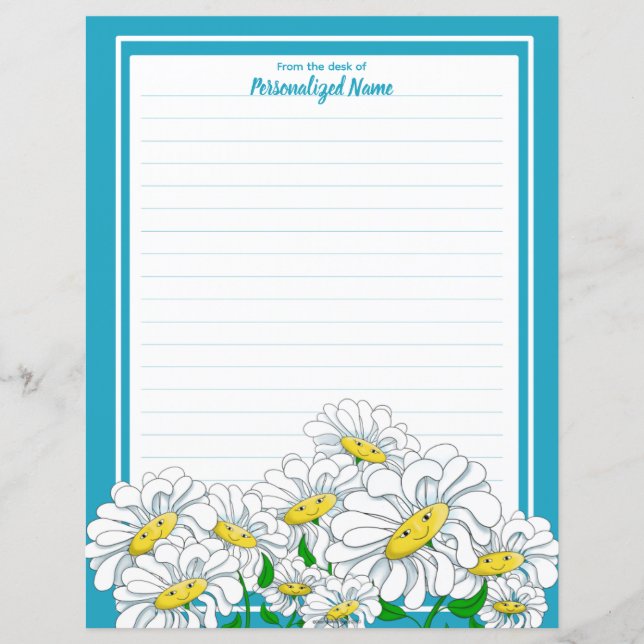 White Daisies Blue - White Lined Paper Sheet (Frente)