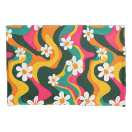 White Daisies Hippie Floral Pattern Colorful Retro