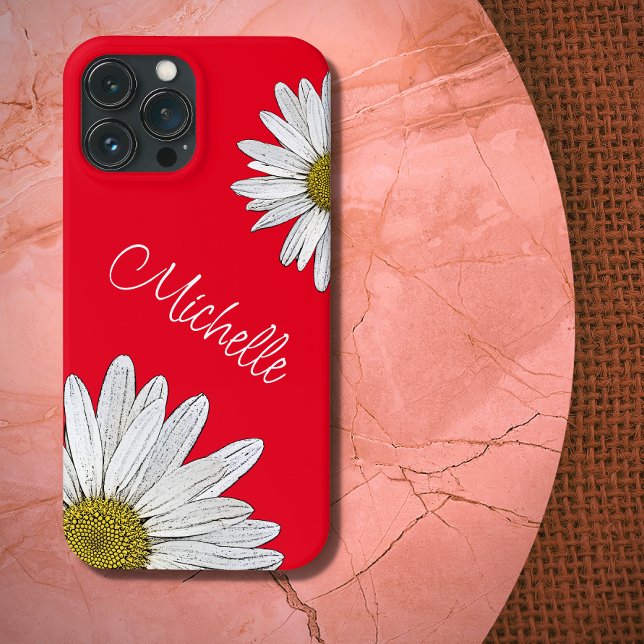 White Daisies Whimsical Floral Red (Criador carregado)