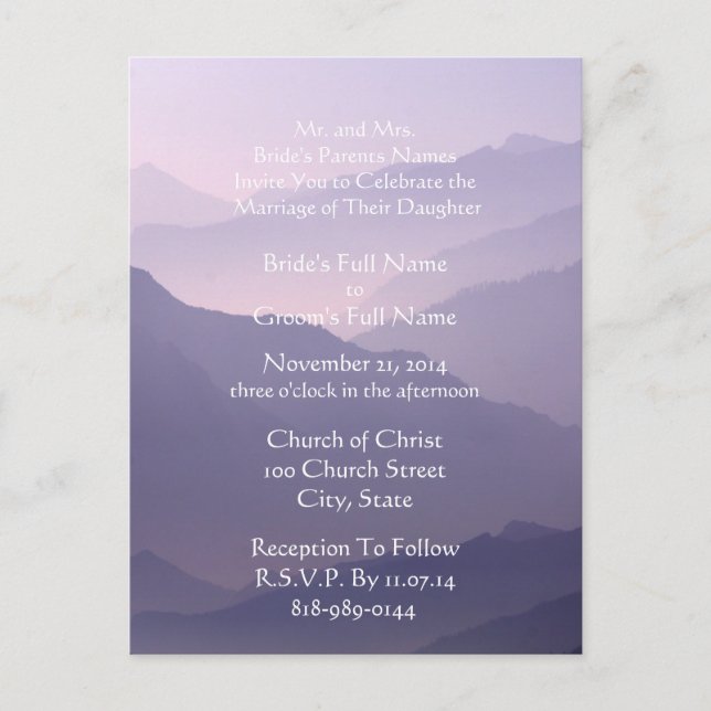 White De Convite De Casamento Sobre Mistura Roxo (Frente)