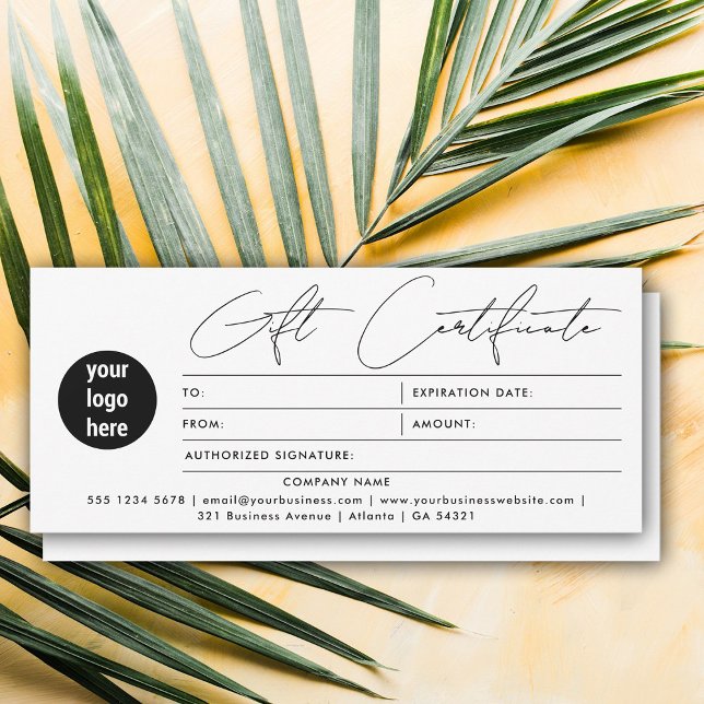 White do Certificado de Presente para Logotipo Com (Modern Script Business Logo Gift Certificate White)