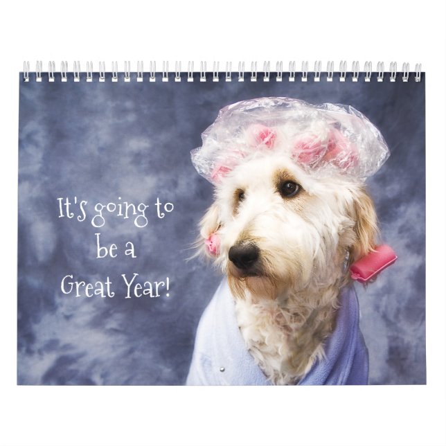 White Dog Engraçado Calendário Ouro Doodle (Capa)