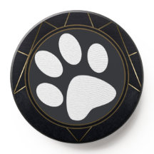 white dog paw print on black golden geometric 