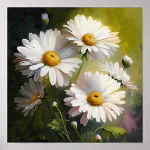 White English Daisy Flower Art Impressão Poster