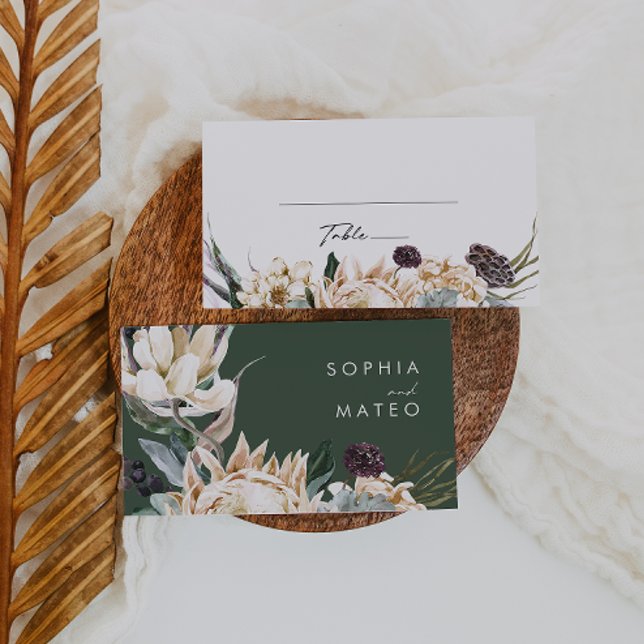 White Floral | Cartão de Local Verde Escuro (Criador carregado)
