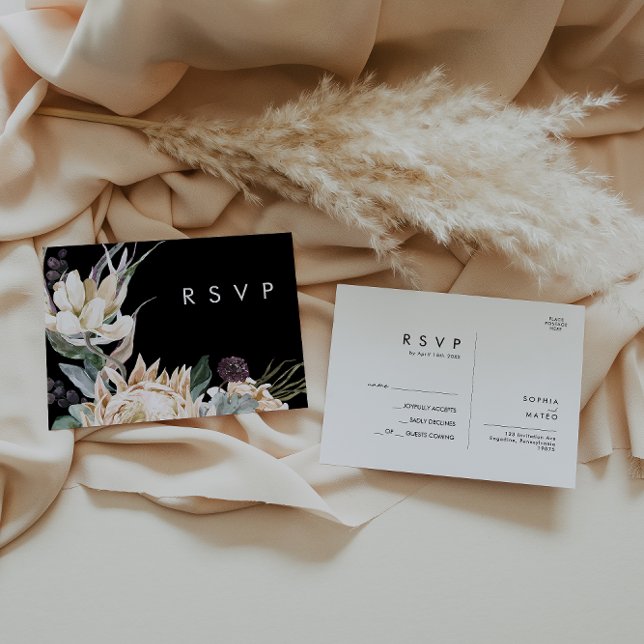 White Floral | Cartão postal RSVP de Casamento Neg (Criador carregado)